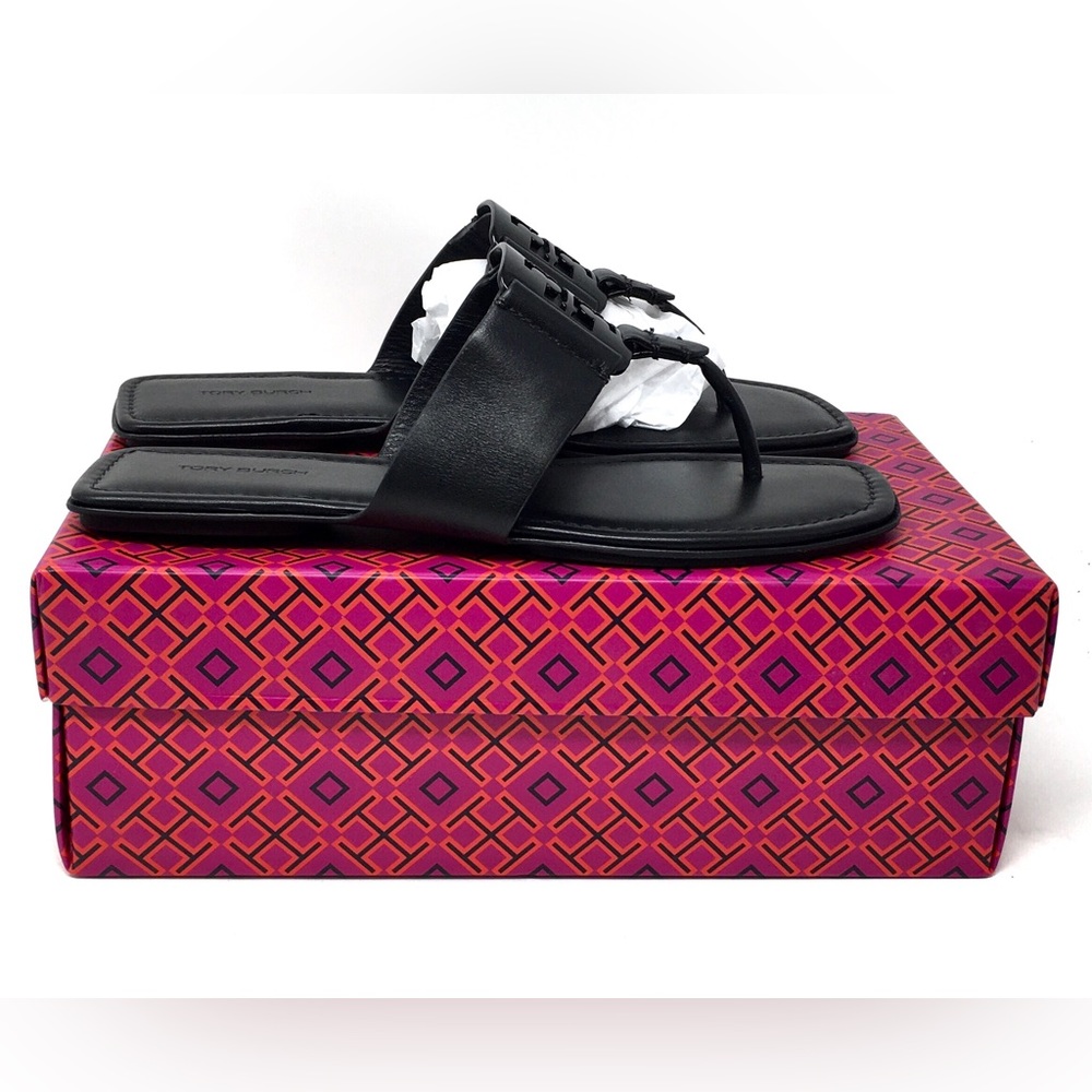 * SOLD Tory Burch Georgia Sandal Thong Comfort Leather Perfect Black, Sz 9 - Picture 3 of 12